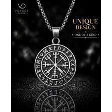 Voyage Accessory Paslanmaz Çelik  Rün Harf Detaylı  Kolye Çift Taraflı Vegvisir Viking Pusula Kolye
