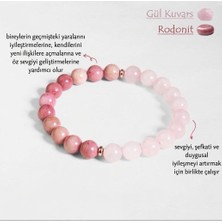 Taşmir 8 mm Pembe Kuvars ve Rodonit Taşlı Bileklik | Şifa, Denge ve Iç Huzur Bilekliği | Aşk Taşı