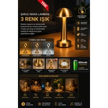 Greenlight Dokunmatik Masa Lambası Gold Şarjlı 3 Renk Ayarlanabilir