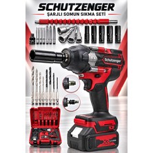 SCHUTZENGER Şarjlı Somun Sökme Darbeli 850 Nm Güç Setli Kömürsüz Motor Somun Bijon Sıkma Torklu 10 Pilli Kırmızı-3