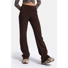 It's Basic Kadın Acı Kahve W6-81 Flare Fit Ince Fitilli Esnek Velvet Kadife Kumaş Pantolon