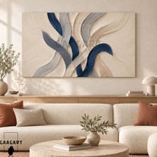 Gaagart Tekli Yatay Kanvas Tablo Dijital Baskı Lacivert Gri Bej Dalgalı Soyut Dokulu Modern Salon Dekoru