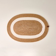 Simple Living Living Jüt Görünümlü Şerit Banyo Paspası - Kahverengi / Krem  40X60 cm