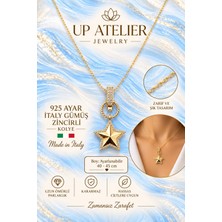 Up Atelier 925 Ayar Gümüş Ithal Zincirli Zirkon Taşlı Yıldız Kolye 40-45CM Ayarlanabilir