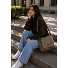 QUB CLUB Unisex  Kanvas Patili Su Geçirmez Postacı Iş Okul Evrak Laptop Çantası