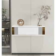 Morepp Iris 70CM Duvara Monte Kapaklı Raflı Modern Dresuar Beyaz-Altın