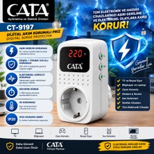 Cata CT-9197 Dijital Akım Korumalı Priz 4000W 16A 150-280V Ayarlanabilir Voltaj ve Gecikme Korumalı