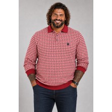 Moc Grande MocGrande Büyük Beden Erkek Sweatshirt Polo Yaka 22714 BORDO
