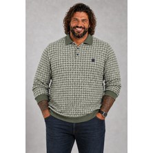 Moc Grande MocGrande Büyük Beden Erkek Sweatshirt Polo Yaka 22714 HAKI