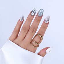Takma Takma Takma Tırnak Mavi Nail Art Kısa Oval 10'lu Tekrar Kullanılabilir El Yapımı Protez Takma Tırnak Mavi-M