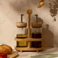 Bambum Mima Bambu Stantlı 2'li Küçük Yağdanlık - Şeffaf / Açık Kahverengi - 200 ml