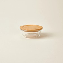 Matmel Kitchen Bambu Kapaklı Yuvarlak Saklama Kabı - Şeffaf / Açık Kahverengi - 400 ml