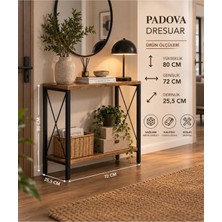 Modern Style Home Padova Dresuar 80X72X25,5 cm | Metal Ayaklı Ahşap Raflı Dekoratif Antre Konsol