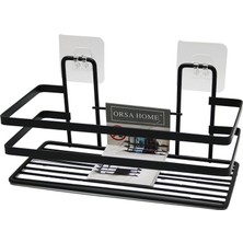 Renas Store Yapışkanlı Askılı Çok Amaçlı Siyah Kare Banyo Raf (5047)