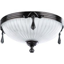 Avize Çarşısı Royal Classic Omega Tekli Beyaz Kumlu Cam Başlıklı, Platin Renk Metal Gövde, Plafonyer Avize BS.3035-54-44 P