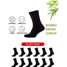 İkonik Socks Erkek Bambu 12'li Siyah Dikişsiz Soket Uzun Çorap