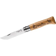 Renas Store Opinel Inox No 8 Meşe Saplı Keçi Desenli Paslanmaz Çelik Çakı