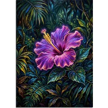 Artmeg Mor Hibiskus Çiçeği Orman Tablosu Dekoratif Kanvas - Mdf Ahşap Tablo