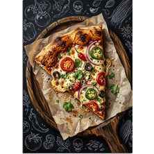 Artmeg Üstten Görünüm Karışık Pizza Dilimi Dekoratif Kanvas - Mdf Ahşap Tablo
