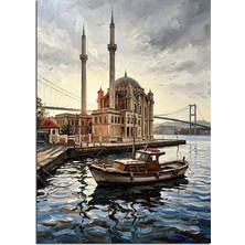 Artmeg Boğazda Ortaköy Camii Tekne Manzarası Dekoratif Kanvas - Mdf Ahşap Tablo