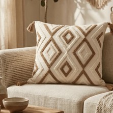 Destiva Home Etnik Geometrik Desenli Püsküllü Pamuk Gizli Fermuarlı Punch Kırlent Kılıfı 42X42CM