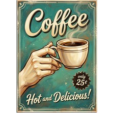 Artmeg Retro Yeşil Coffee Sıcak Kahve Dekoratif Kanvas - Mdf Ahşap Tablo