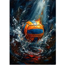 Artmeg Alevli Voleybol Topu Sıçramalı Su Dekoratif Kanvas - Mdf Ahşap Tablo