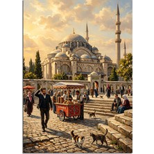 Artmeg Süleymaniye Camii Önünde Simitçi Dekoratif Kanvas - Mdf Ahşap Tablo