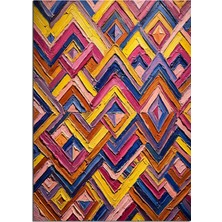 Artmeg Renkli Zigzag Desenli Soyut Tablo Dekoratif Kanvas - Mdf Ahşap Tablo