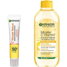Renas Store Garnier C Vitamini Parlak Günlük Uv Korumalı Güneş Yüz Kremi SPF50 Işıltılı Doku 40ML & Micellar C Vitamini Kusursuz Makyaj Temizleme Suyu (400 Ml) Cilt Bakım Seti