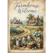 Artmeg Farmhouse Welcome Çiftlik Evi ve Bahçe Dekoratif Kanvas - Mdf Ahşap Tablo