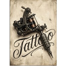 Artmeg Vintage Dövme Makinesi Tattoo Yazısı Dekoratif Kanvas - Mdf Ahşap Tablo