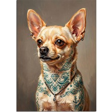 Artmeg Dövmeli Chihuahua Köpek Portresi Dekoratif Kanvas - Mdf Ahşap Tablo