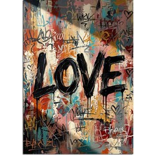 Artmeg Duvar Üzerinde Love Grafiti Yazısı Dekoratif Kanvas - Mdf Ahşap Tablo
