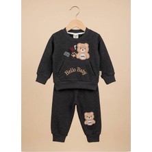 Tofil Unisex Bebek Hellobaby Bear Baskılı 3 Ip %100 Pamuklu 6-9-12-18-24 Ay Alt Üst 2'li Unisex Bebek Takımı
