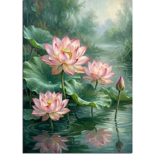 Artmeg Gölde Üç Pembe Lotus Çiçeği Dekoratif Kanvas - Mdf Ahşap Tablo