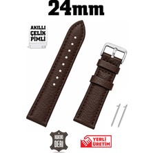 Saatse 24mm Koyu Kahverengi Floter Hakiki Deri Saat Kordonu Akıllı Pimli