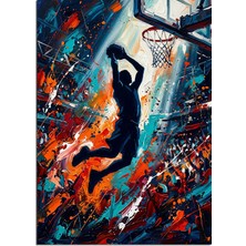 Artmeg Potaya Smaç Basan Basketbol Oyuncusu Dekoratif Kanvas - Mdf Ahşap Tablo