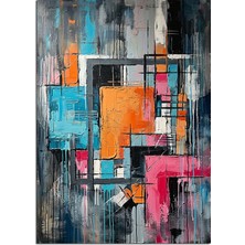 Artmeg Renkli Kareler Soyut Geometrik Dekoratif Kanvas - Mdf Ahşap Tablo