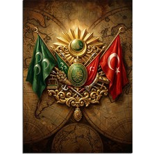 Artmeg Osmanlı Armalı ve Türk Bayraklı Kabartma Dekoratif Kanvas - Mdf Ahşap Tablo
