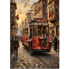 Artmeg Kırmızı Tramvaylı Istiklal Caddesi Taşlı Dekoratif Kanvas - Mdf Ahşap Tablo