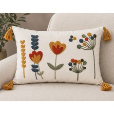 Fuens Punch Nakışlı Kırlent Kılıfı Yüksek Kalite Keten Kumaş - 35*50 cm PUNCH054D