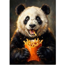 Artmeg Patates Kızartması Yiyen Panda Tablosu Dekoratif Kanvas - Mdf Ahşap Tablo
