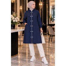 Esra Butik 🤎💙 Kaliteli Tensel Kumaş Kapüşonlu Giy-Çık Kap – Lacivert & Kahverengi