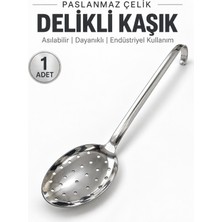 Beylini Endüstriyel Sanayi Tipi Delikli Kaşık Paslanmaz Çelik Okul Lokanta Tipi Kulplu Süzgeçli Kaşık Asılabilir