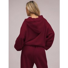 Macklin Unisex Kadın Erkek Baskısız Sportif Oversize 3 Iplik Kapüşonlu Hoodie ve Baggy Eşofman Takımı