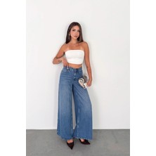 Hlt Jeans Açık Mavi Kadın Extra Wide Leg Jean %100 Tencel Yüksek Bel Palazzo Kot Pantolon ANGEL-2052