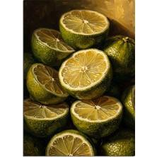 Artmeg Dilimlenmiş Yeşil Lime ve Limon Dekoratif Kanvas - Mdf Ahşap Tablo
