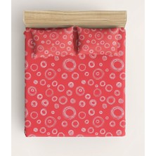Maki Home MAKITEKS%100 Pamuklu Çift Kişilik 160X200+2*(50X70) Kırmızı Geometrik Çizgili Çarşaf Takımı - Modern Halka Desenli Çarşaf Seti