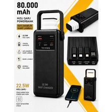 Kawigo 80000MAH Powerbank Dahili Kablolu 22.5W Hızlı Şarj Taşınabilir Kamp Lambalı Powerbank LED Fener Type-C Pd Power Bank Tüm Modellerle Uyumlu Powerbank